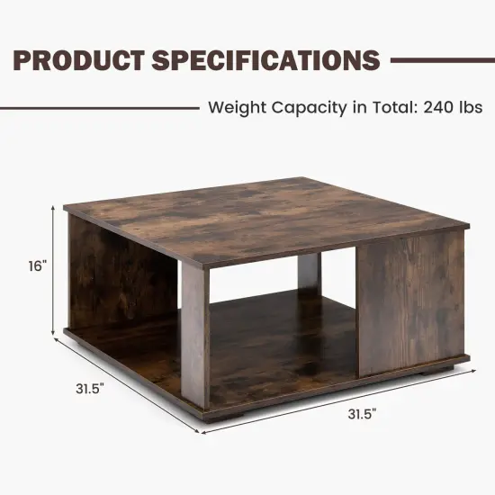 2 Tiers Square Coffee Table with Storage and Non-Slip Foot Pads {4}