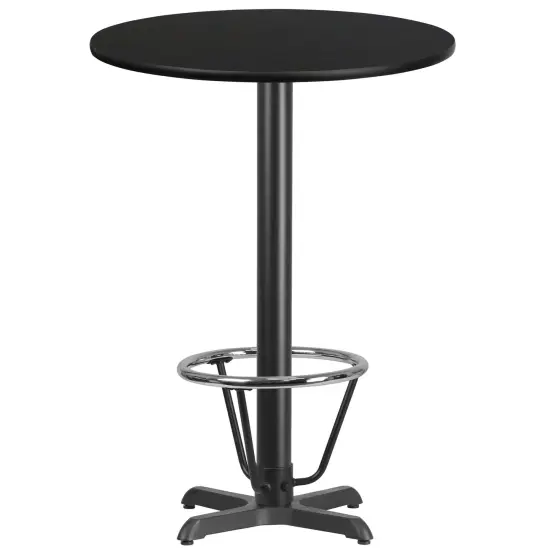 Emma and Oliver 30" Round Laminate Bar Table with 22"x22" Foot Ring Base Black {1}
