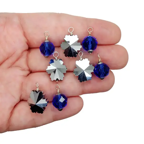 Miniature Ornaments, 8 pieces, Silver Snowflakes & Blue Baubles, Adorabilities {5}