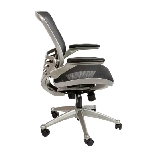 Emma and Oliver Mid-Back Transparent Mesh Executive Swivel Office Chair with Flip-Up Arms BlackMesh/Graphite {5}