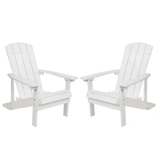 Merrick Lane Set of 2 Riviera Adirondack Patio Chairs With Vertical Lattice Back And Weather Resistant Frame White {1}