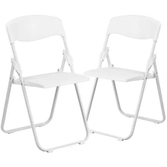 Emma and Oliver 2 Pack Commercial Event Plastic Folding Chair with Ganging Brackets Black {6}