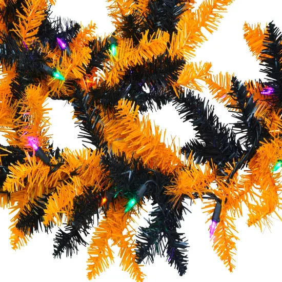 Tree Buddees Halloween Garland with Lights 9 Foot Long Black and Orange Pre-lit LED Mantle Decoration {3}
