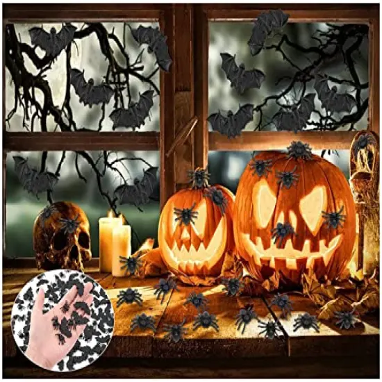 Halloween Plastic Bats Spiders, 200PCS Mini Bats and Fake Spiders for Halloween Decorations Creepy Scary Prank Toys Plastic Insect Toys Halloween Miniatures {5}
