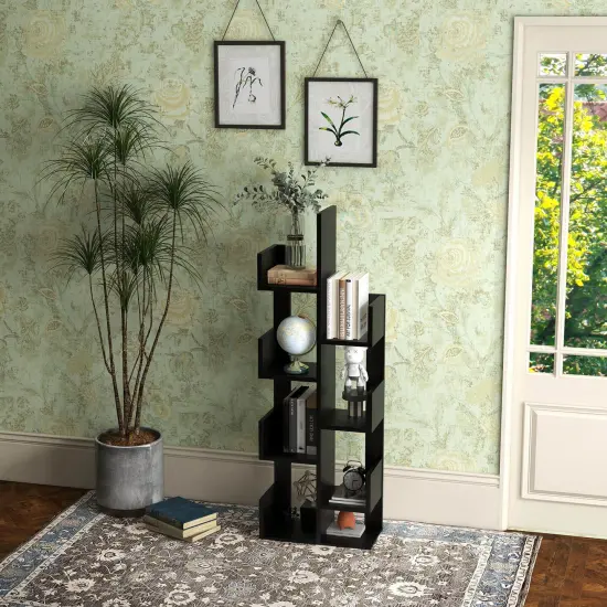 8-Tier Bookshelf Bookcase with 8 Open Compartments Space-Saving Storage Rack Black {2}