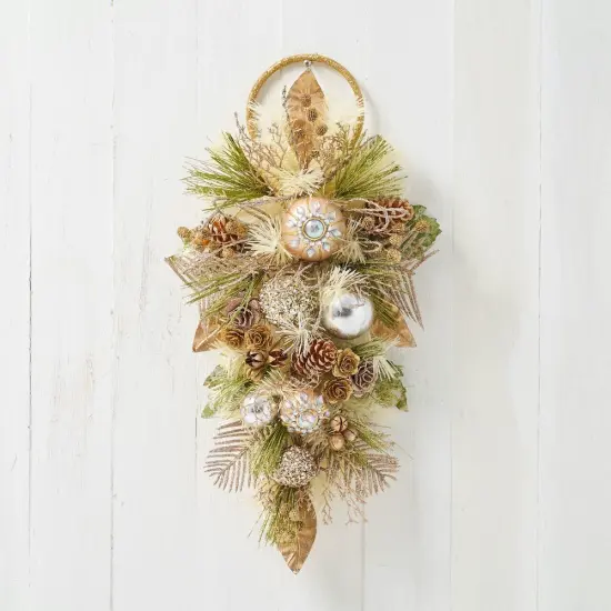 Sage Green Gold w/ Mini Wood Rose Teardrop Swag with Ring pop - Handcrafted Christmas Decorations - Holiday Tree {1}