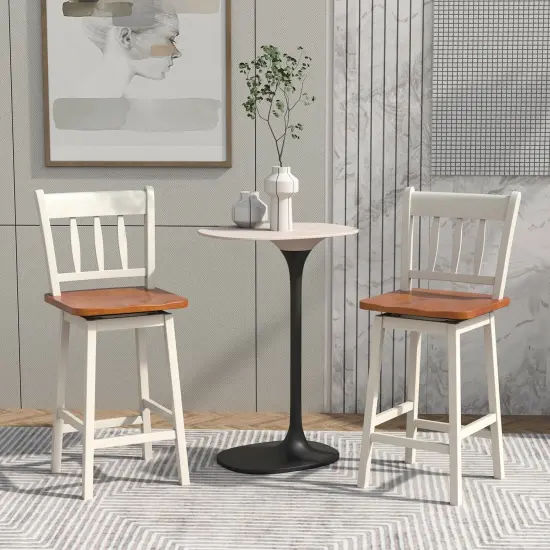 Set of 2 Swivel Bar Stools with 360&deg; Swiveling and High Backrest White {6}
