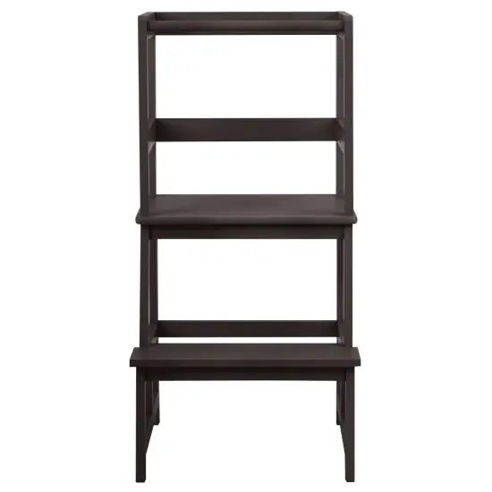 Kids Wooden Kitchen Step Stool with Safety Rail Brown {2}