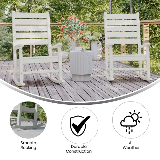 Merrick Lane Fielder Set of 2 Contemporary Rocking Chairs, All-Weather HDPE Indoor/Outdoor Rockers White {4}