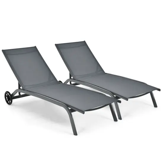 Costway 2PCS Outdoor Adjustable Chaise Lounge Patio 6-Position Recliner Wheels {1}