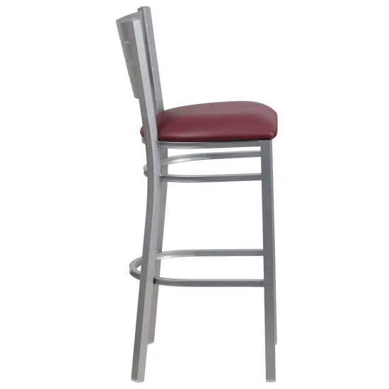 Emma and Oliver Silver Slat Back Metal Restaurant Dining Barstool BurgundyVinyl/Silver {4}