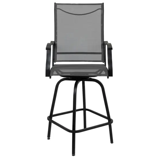 Merrick Lane Set of 2 Brett High Back Bar Height Swivel Patio Stools with Powder Coated Metal Frames and Textilene Upholstery Gray {3}