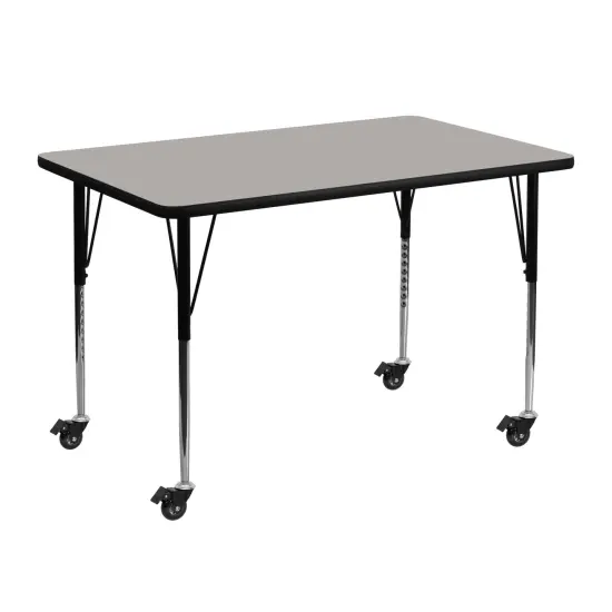 Emma and Oliver Mobile 30x48 Rectangle HP Laminate Adjustable Activity Table Oak {3}