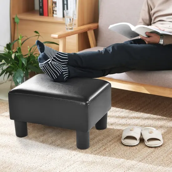 Small PU Leather Rectangular Seat Ottoman Footstool Black {6}