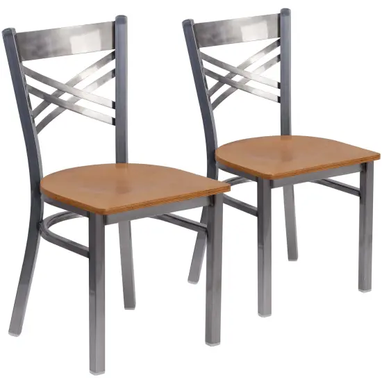 Emma and Oliver 2 Pack Clear Coated "X" Back Metal Restaurant Chair Mahogany/ClearCoated {6}