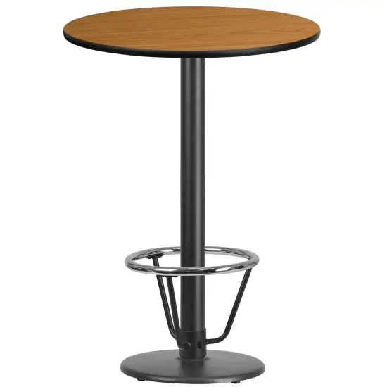 Emma and Oliver 30" Round Laminate Bar Table with 18" Round Foot Ring Base Natural {1}