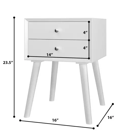 23.5 Inch Nightstand End Side Table with 2 Storage Drawers and Rubber Wood Legs White {3}