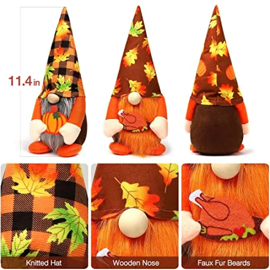 Ndeno 2PCS Thanksgiving Gnome Plush Decorations, Fall ThanksgivingHandmade Scandinavian Tomte - Autumn Pumpkins Home Tabletop Elf Gnomes Decor Ornaments - Lucky Swedish Gift (Harvest Festival), 01 {3}