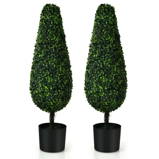 2 Pack 3 Feet Artificial Tower UV Resistant Indoor Outdoor Topiary Tree {1}