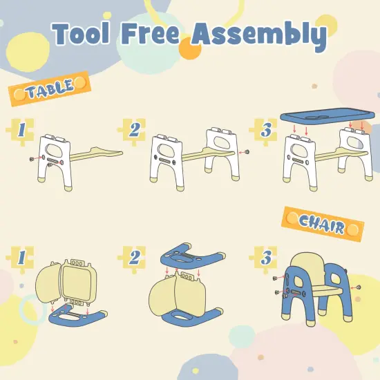 Kids Table and 2 Chairs Set with Storage Shelf and Building Blocks-Blue {5}