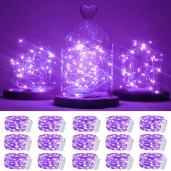 15 Packs 20 Led Purple Fairy Lights Battery Operated 6.6ft Silver String Lights Waterproof Firefly Starry Light for DIY Table Centerpieces Wedding Halloween Christmas Party Decor {1}