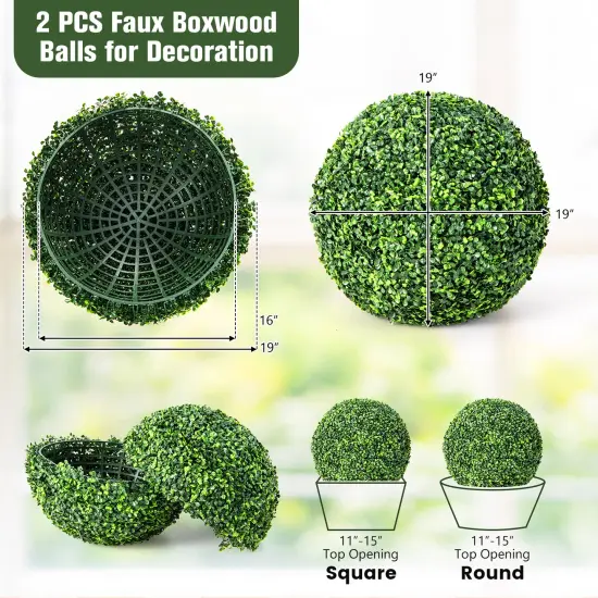 2 Pieces Artificial Boxwood Topiary UV Protected Indoor-Outdoor Balls {2}