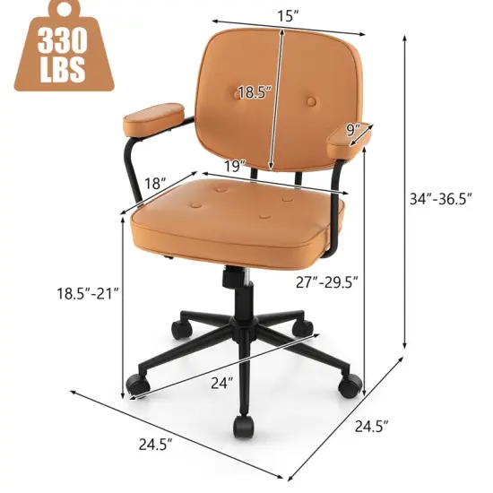 PU Leather Office Chair with Rocking Backrest and Ergonomic Armrest-Orange {4}