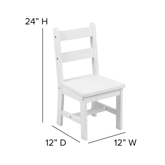 Emma and Oliver Kids 3 Piece Solid Hardwood Table and Chair Set for Playroom, Kitchen White {5}