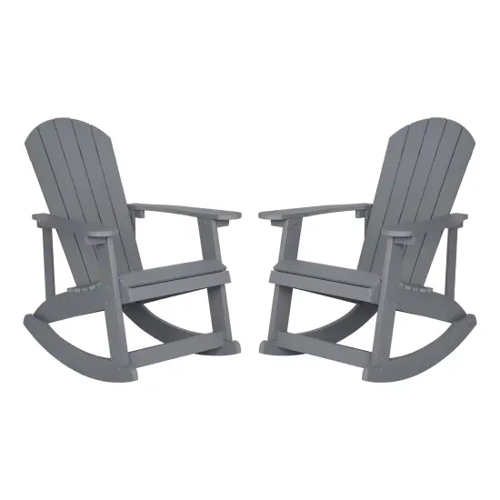 Merrick Lane Set of 2 Atlantic All-Weather Polyresin Adirondack Rocking Chair with Vertical Slats Light Gray {1}