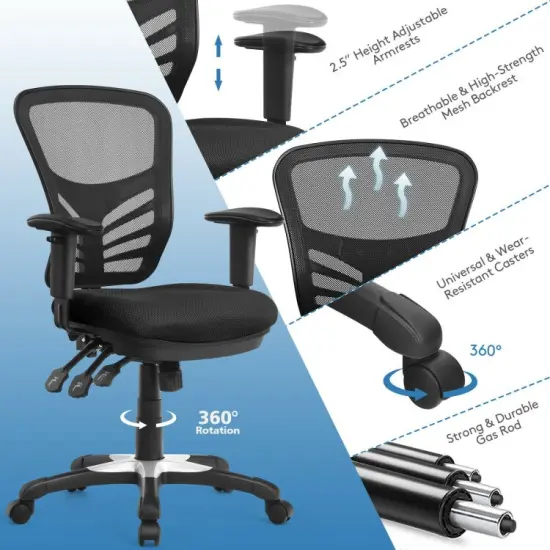 Ergonomic Mesh Office Chair with Adjustable Back Height and Armrests Black {6}