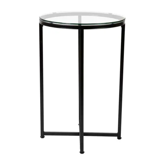 Merrick Lane Fairdale End Table with Round Cross Brace Frame Clear/Matte Black {3}