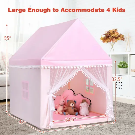 Kids Play Tent Large Playhouse Children Play Castle Fairy Tent Gift with Mat Pink {5}