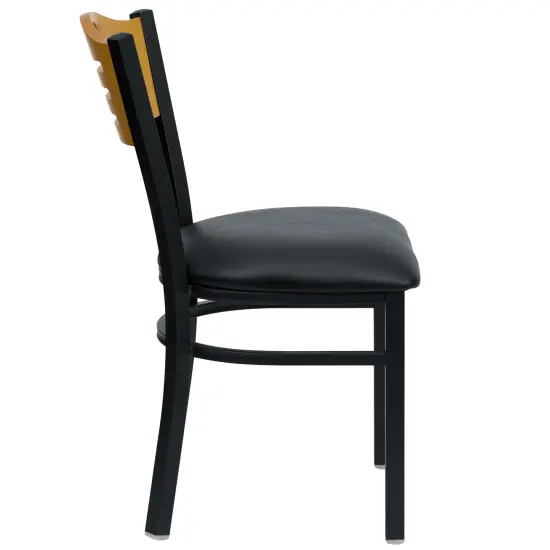 Emma and Oliver 2 Pack Slat Back Metal Restaurant Chair Nat/BlackVYL/Black {4}