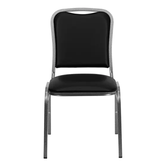 Emma and Oliver Stacking Banquet Chair with Vinyl and 1.5'' Thick Seat - Frame BlackVyl/SilverVein {3}