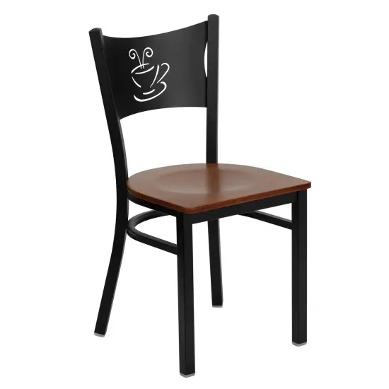 Emma and Oliver Coffee Back Metal Restaurant Dining Chair Walnut/BlackMetal {6}