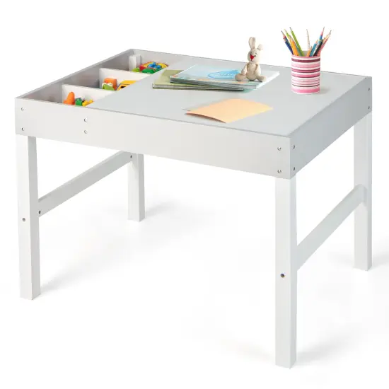 3 in 1 Wooden Kids Table with Storage and Double-Sided Tabletop {4}