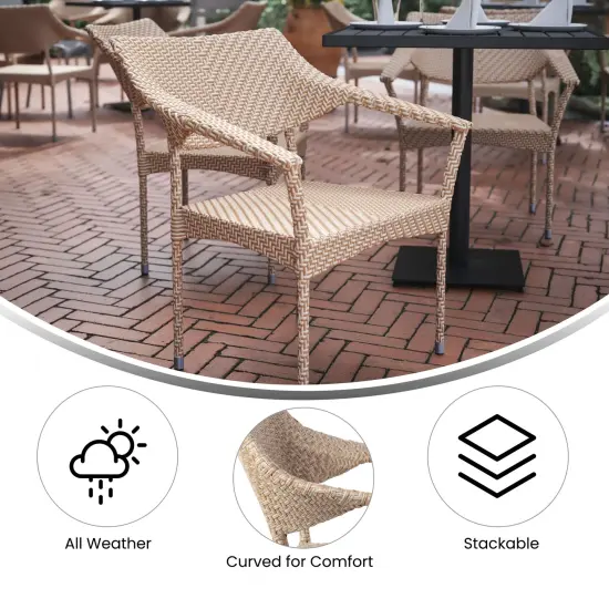 Merrick Lane Cheri Fade and Weather Resistant Modern PE Rattan Patio Dining Chair with Reinforced Steel Frame Natural {2}