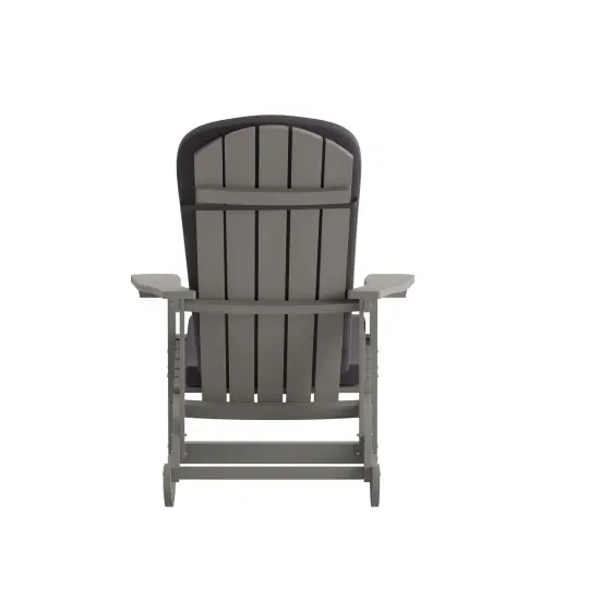 Merrick Lane Atlantic All-Weather Polyresin Adirondack Rocking Chair with Vertical Slats and Weather Resistant Cushions Gray {4}