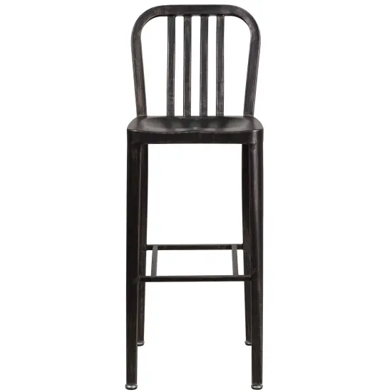 Merrick Lane Santorini 30 Inch Galvanized Steel Indoor/Outdoor Counter Bar Stool With Slatted Back And Powder Coated Finish Black-Antique Gold {3}