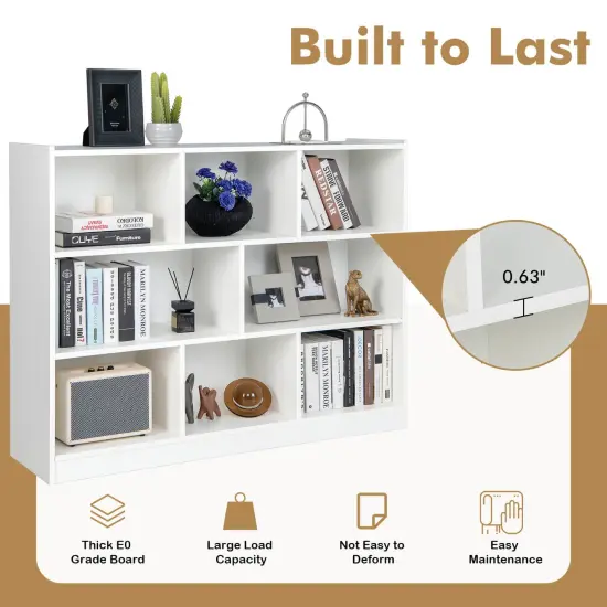 3-Tier Open Bookcase 8-Cube Floor Standing Storage Shelves Display Cabinet White {6}
