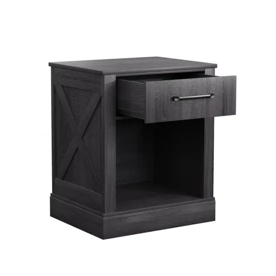 Compact Nightstand with Drawer and Shelf Natural {7}