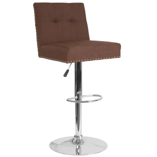 Emma and Oliver Tufted Back Adjustable Height Barstool with Accent Nail Trim Brown Fabric {1}