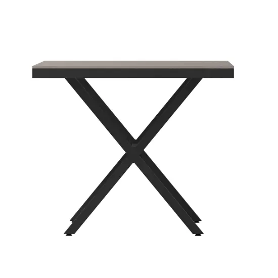 Emma and Oliver Fena 59" x 35.5" Outdoor X-Frame Dining Table with Faux Teak Poly Slat Top and Metal Frame Gray {5}