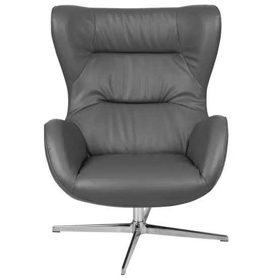 Merrick Lane Olwen Ergonomic High-Back Lounge Chair 360° Swivel Accent Chair Side Chair with 4 Star Alloy Base Gray LeatherSoft {3}