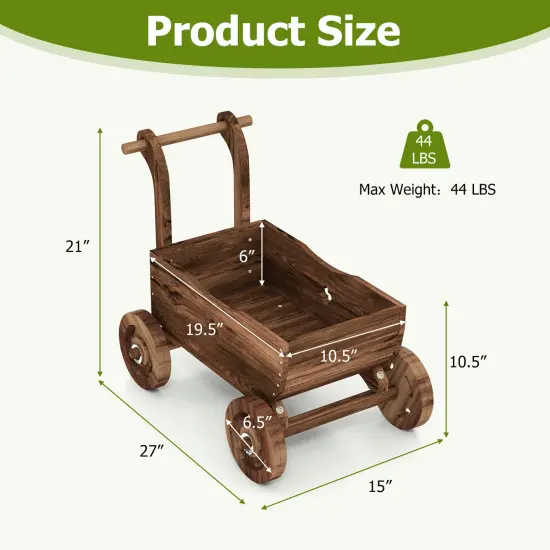 Decorative Wooden Wagon Cart with Handle Wheels and Drainage Hole-Rustic Brown {5}