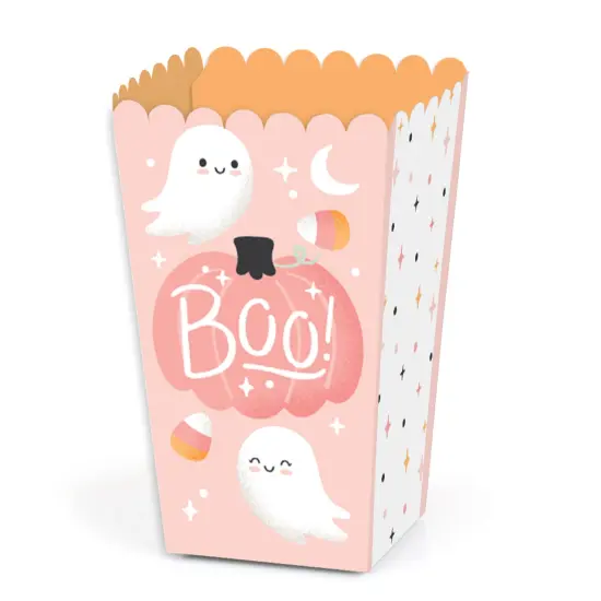 Big Dot of Happiness Pastel Halloween - Pink Pumpkin Party Favor Popcorn Treat Boxes - Set of 12 {1}