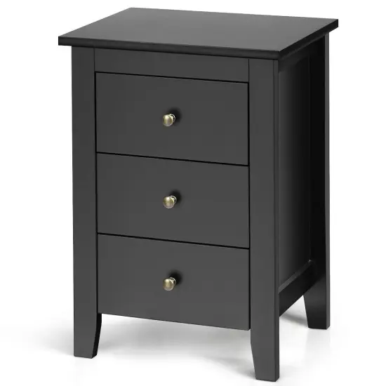 Modern Nightstand End Beside Table with 3 Storage Drawers and Open Platform Black {1}