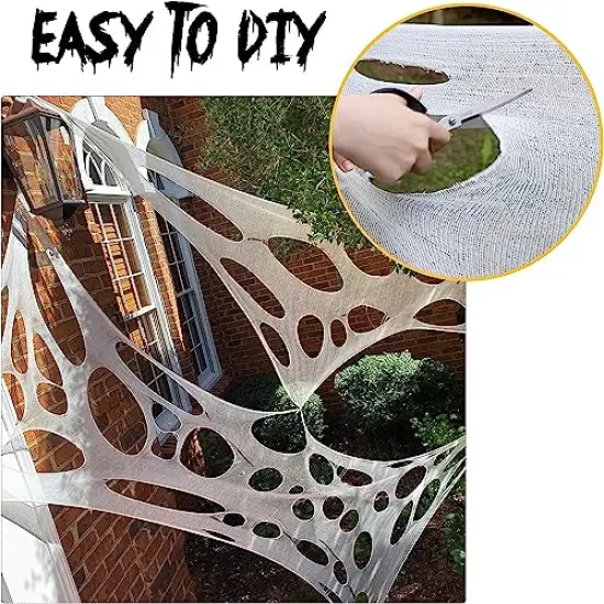 JOYSELLER Spider Web Halloween Decorations Outdoor, Stretchy 450 sqft Halloween Spider Web, Cut-Your-Own Flexible Spider Webbing for Halloween Decor (Spiders Not Included) {4}