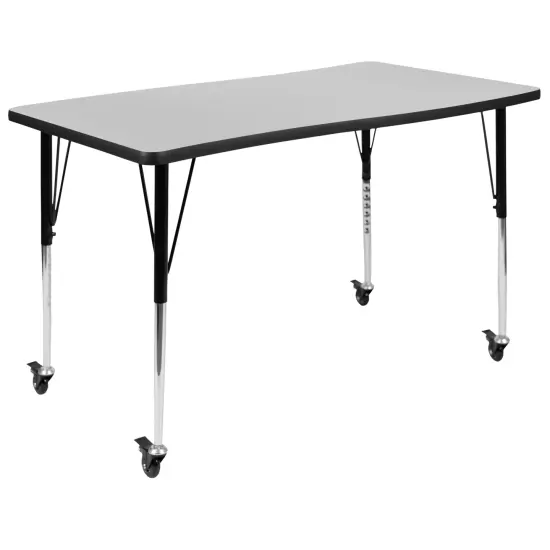 Emma and Oliver Mobile 28"Wx47.5"L Rectangle Wave Flexible Collaborative Adjustable Activity Table Grey {2}
