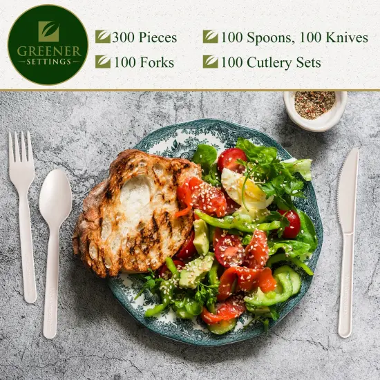 Compostable Disposable Plant Based Cutlery Set (100 Sets) {2}